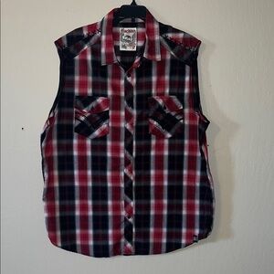 Machine Red and Black Plaid Sleeveless Shirt size XXL